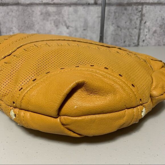 Via Spiga Leather Mustard Perforated Hobo Bag with Crochet details - Picture 6 of 16